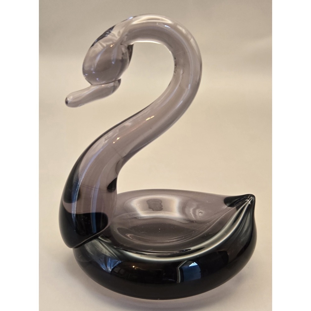 Hand Blown‎ Purple Art Glass Swan Ring Dish. 3.75" Tall NOT GRAY AS Pictured